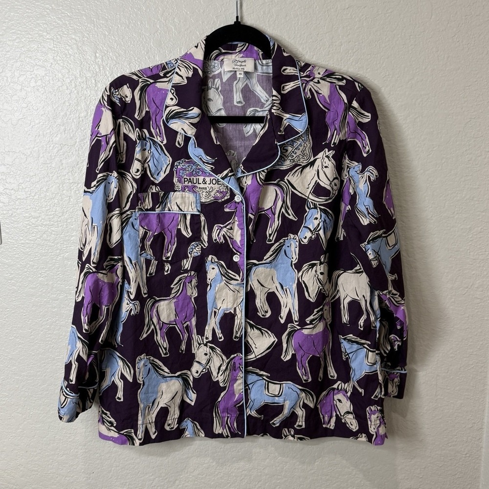 Paul & Joe PJ Night Top "Night Horse" Purple Horse Print 100% Cotton Lounge‎ 40